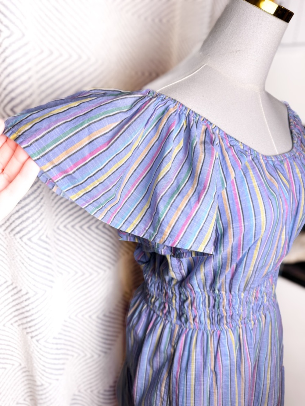 GAP Flutter Sleeve Mini Dress Pastel Stripe Spring Staple Dress - Picture 5 of 8
